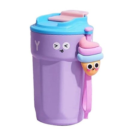 450ML Kreativ Kaffekopp Rustfritt Stål Kaffekrus Tumbler Lekkasjesikker Flaske for Utendørs Reisekrus Lilla