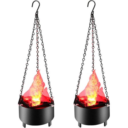 (2 Pak) 3D Belysning Simuleret Flamme Ildsted Natlys Hængende LED Lys Dansende Blinkende Flamme til Halloween Jul Dekoration, Bar, Fest, Indendørs
