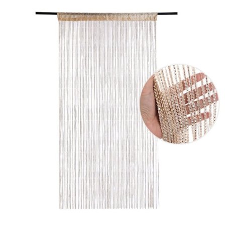 Perlegardin, Krystalperlebesat Krypteret Trådgardin, Dørgardin med Kvaster til Skabsdør, Dørgardin til Boligindretning Ophængning 1 x 2 m (Champagne)