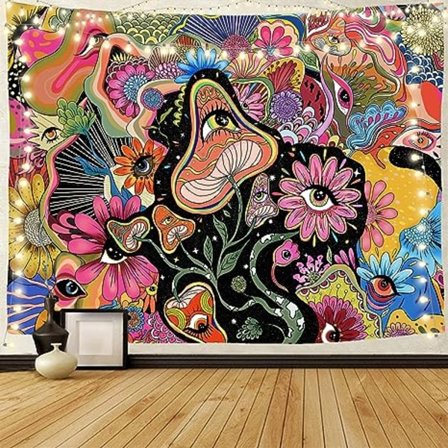 Soppteppe Hippieøyne Tepper Veggteppe Fargerike Blomster Tepper Veggteppe Soverom Stue Innredning (100*150CM oransje)