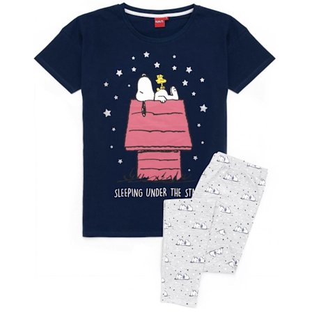 Peanuts Dam/Dam Snoopy Lång Pyjamas Set XL Marinblå/Grå