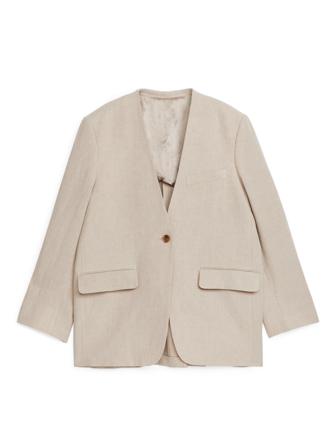 Leinenblazer ohne Kragen - Beige