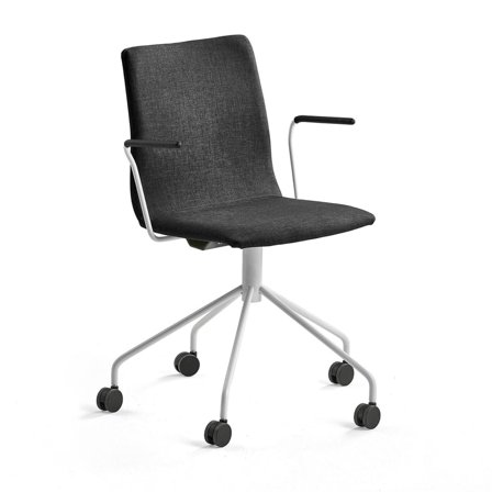 Conference chair OTTAWA with wheel base and armrests, black fabric, white