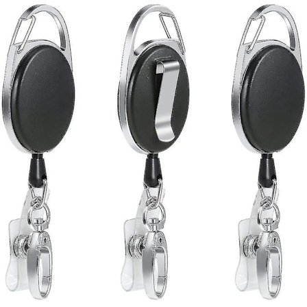 Avainnauha, avaimenperän vetokaapeli, vedettävä avaimenperä, dokumentti, helppo vetolukko, avaimenperä, anti-lost-laite (3 kpl, musta)