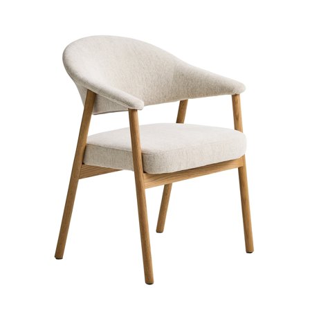 Elk Esszimmerstuhl, Eiche | Stoff, modernes skandinavisches Design, gepolsterte Sitzfläche in Beige, stabiles Massivholzgestell, Höhe 81cm.
