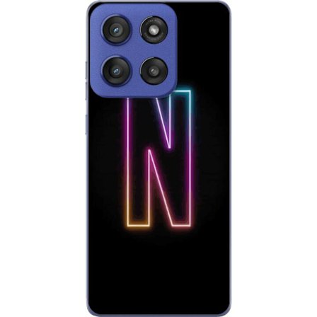 Kompatibelt Mobildeksel til Motorola Edge 60 Stylus Minimalistisk neonbokstav N i fargeskiftende lys mot svart bakgrunn