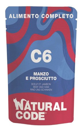 Natural Code C6 Manzo e Prosciutto per Gatti Adulti Busta 70g