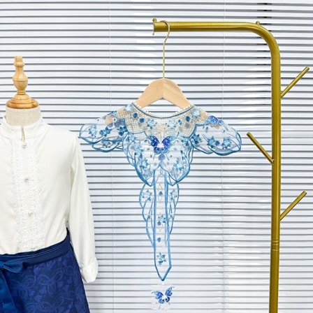 Blå Naglet Broderte Løskrage Hanfu Dekorasjonskrage 1 1