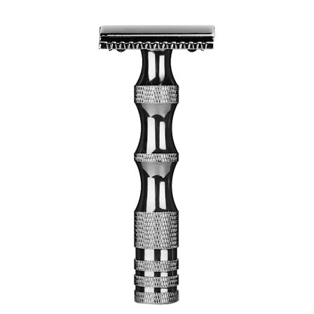 Klassisk herreskæg Anti-skid Metalhåndtag Dobbeltbladet barbermaskine Vintage-stil Manuel barbermaskine (sort)