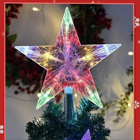 Juletræstopstjerne, Farvet Juletræspynt Stjerne Blinkende Juletræstjerne med LED-lys, Julepynt (FMY)