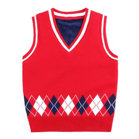 Toddler Rhombus Print Patchwork Väst V-hals Casual Stickade Tröjor