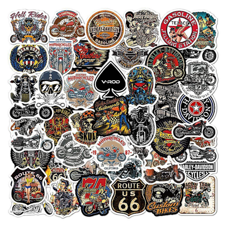 Dww-Vintage Harley -moottoripyörätarrat 50 kpl Biker-vinyylimerkit matkatavaroille, kannettavalle tietokoneelle, rullalaudalle, pyörälle