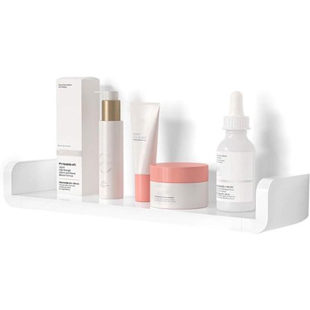 Væghylde Hvid Flydende Hylde Indretning Vægmonterede Hylder, Ingen Borelim Hængende Væghylde, Køkken Kontor Stue og Soveværelse Opbevaring, hvid