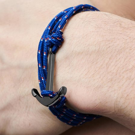 Bracelet L'ancre noire à cordon bleu clair pour hommes - Bracelets Ancre Marine