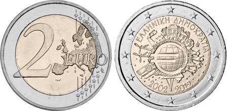 Grækenland 2012 - 10 år for eurosedler og mønter - 2 euro mønt