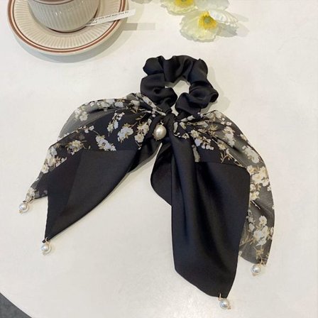 2 STK Floral Bowknot Scrunchies Silkeskjerf Hårbånd SVART