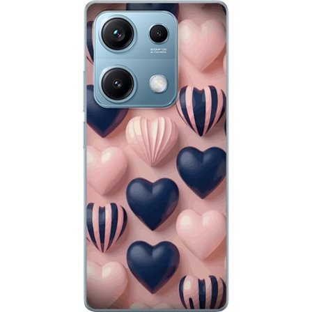 Yhteensopiva Puhelinkuori Xiaomi Redmi Note 14S Pehmeät kolmiulotteiset sydämet vaaleanpunaisessa ja merensinisessä sävyssä romanttisessa kuosiss