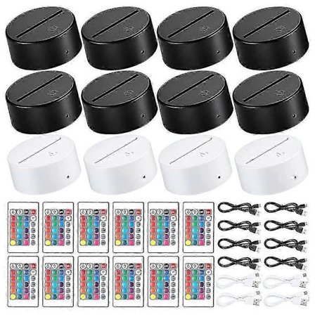 12-pakning 3D Natt LED Lampefot 16 Farger LED Lysdisplay Base med Fjernkontroll for Akryl