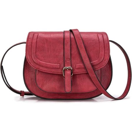 Crossbody-veske for damer, liten skulderveske og vintage salveske i vegansk skinn (rød)