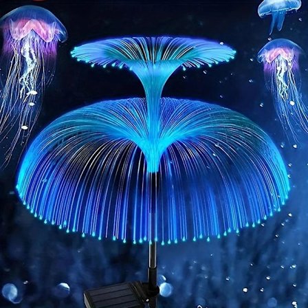 Utomhus LED Vattentät Solar Jellyfish Fiber Optic Lampa, Trädgårdsgräsmatta Lampa, För Gårdsatmosfärdekoration