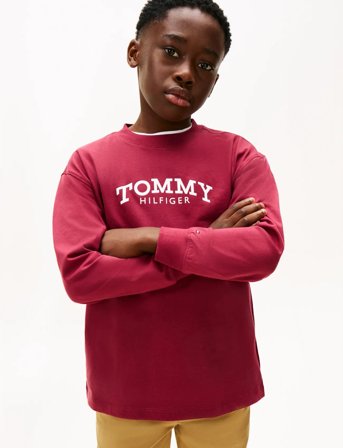 Tommy Hilfiger Monotype Print T-Shirt Ls - Burgundy - 140
