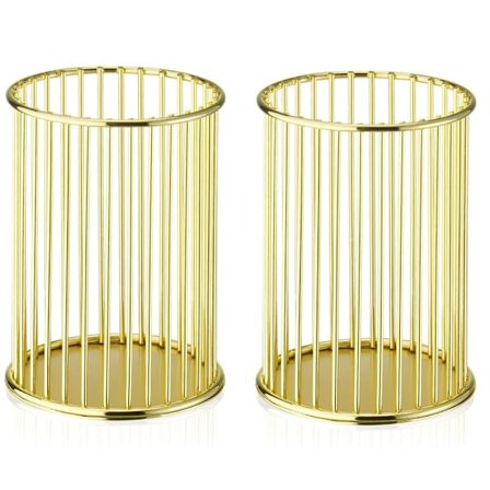 Guld 2-pack Metall Pennställ för Skrivbord, Sminkborstar Kopphållare, Pennställ, Pennkopp, Hem- och Kontorsorganisatör