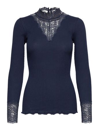 Organic T-Shirt Turtleneck W/Lace T-shirts & Tops Long-sleeved Blå Rosemunde