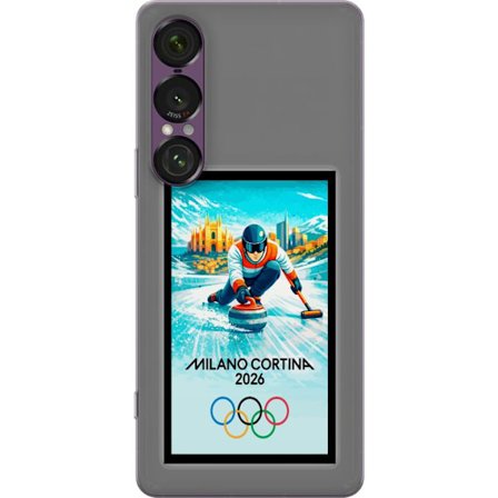 Kompatibel Mobilcover til Sony Xperia 1 VII Ishockeyillustration med spillere i bevægelse på isen, Milano Cortina 2026, Milano-landemærker og olympisk