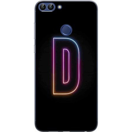 Kompatibelt Mobilskal till Huawei Huawei P smart Minimalistisk neonbokstav D i färgskiftande ljus mot svart bakgrund i modern digital design