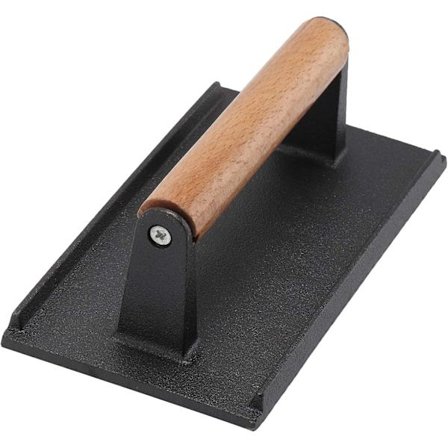 Steak Press 20 x 10 cm Støbejerns Grill Burger Press Rektangel Steak Kød Bacon Press med Træhåndtag