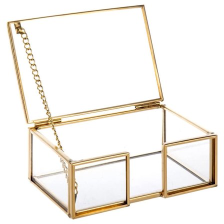 Klar Gull Glass Visittkortboks med Lokk, Visittkortorganisatorboks med Navnekortvisning, 10,5*7,5*4,5cm