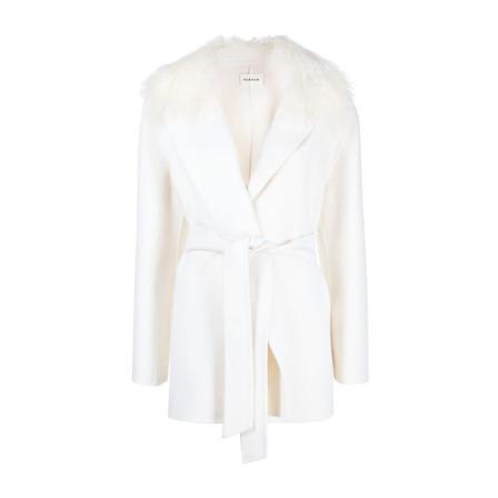 P.a.r.o.s.h., Belted Coat With FUR Biały, Kobieta, Rozmiar: M