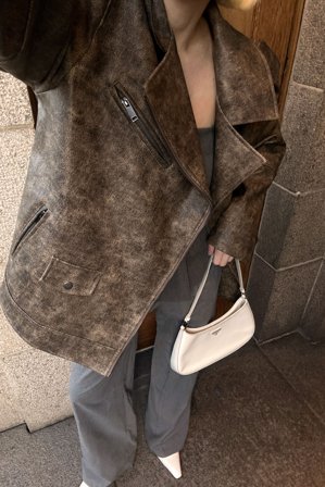 NA-KD Washed Out Pu Biker Jacket - Kunstlederjacken - Braun - EU 42