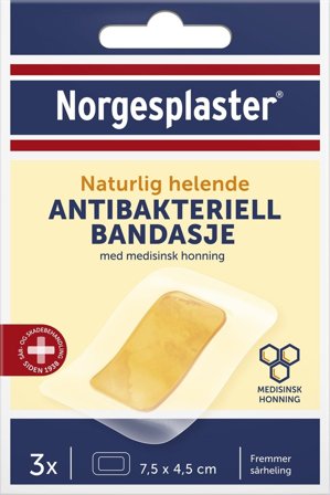 Norgesplaster antibakteriell bandasje 7,5 x 4,5 cm 3 stk