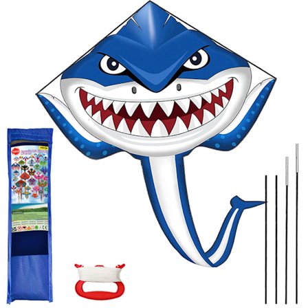 Drake för barn 8-12 år, stor drake för pojkar vuxna lätt att flyga & montera, stranddrakar med 100m drake snöre - Haj