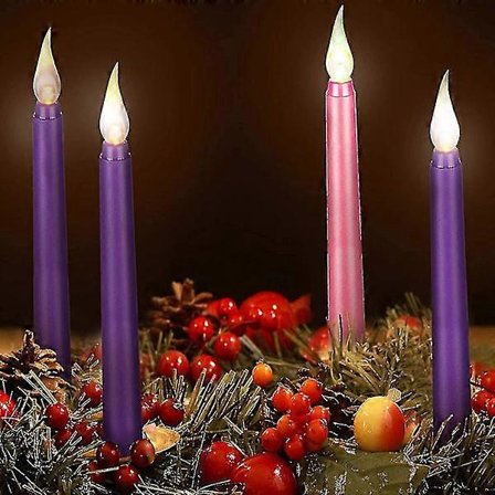 4-pakning LED flammeløse lys i lilla og rosa - Adventslys for julefeiring