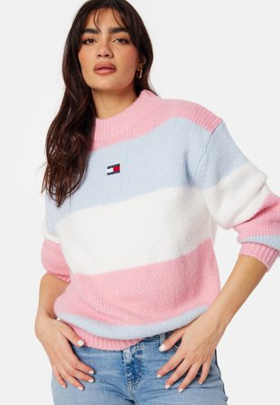 TOMMY JEANS Colorblock Sweater Ballet Pink/Stripe Klær