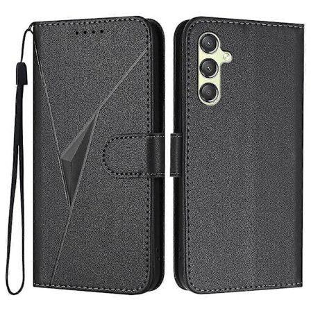 For Samsung Galaxy A35 5G Deksel Trekantmønster Skinn Telefondeksel med Snor - Gull