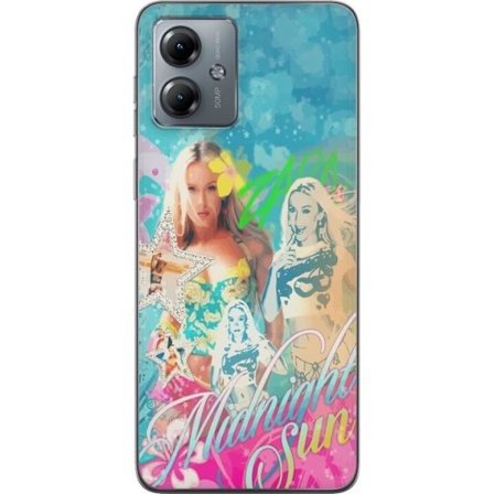 Yhteensopiva Puhelinkuori Motorola Moto G14 Seikkailumaailma Steve, Creeper ja eläimillä värikkäässä palikkagrafiikassa