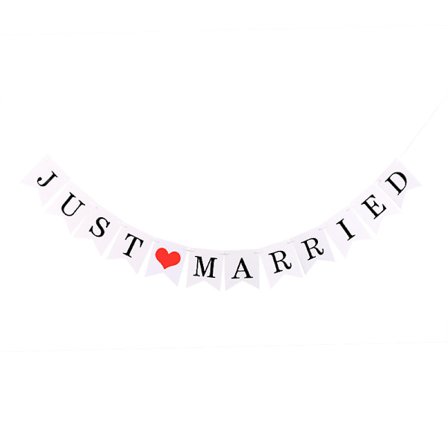 Blå drøm "just married" bryllupsbanner, bryllupsdekorasjon