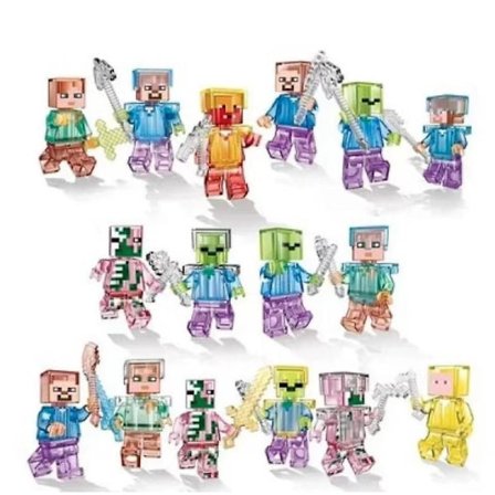 Minecraft-kompatibelt Lego Minifigursett - 16 Krystallminifigurer