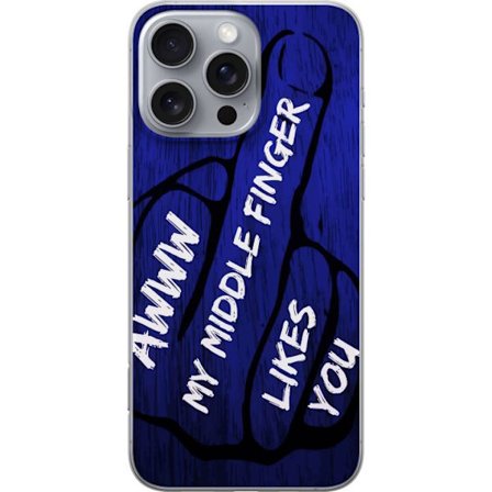 Kompatibelt Mobildeksel til Apple iPhone 16 Pro Max Mørk typografisk illustrasjon med hjerteform og budskap om vennskap mot dyp blå tretekstur