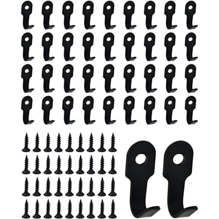 Sæt med 40 sorte enkeltkroge, sort vægkrog skru-i vægkrog sort frakke