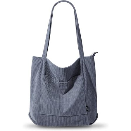 Corduroy Tote Bag med glidelås, vanntett tote bag med lommer, romslige skuldervesker, håndvesker_tfrf{bt}