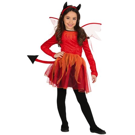Djävulsklänning Barn inkl. Vingar, Svans & Hårband 5-6 år - Halloween Dekoration - Kalaslagret.se