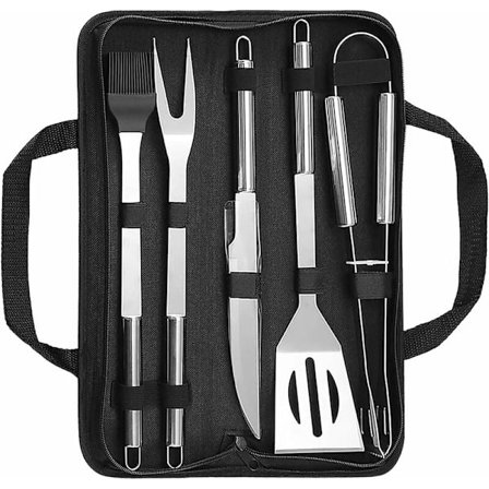 5 deler grillutstyr, grillsett i rustfritt stål, bærbart grillsett, grill