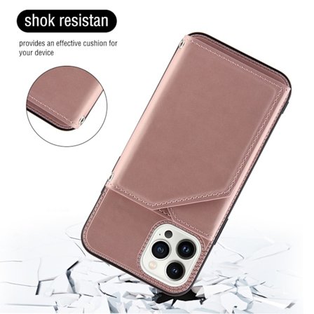 Fodral för iPhone16promax 6.7 Roséguld utan snodd Crossbody Hudkänsla Korthållare Snodd I
