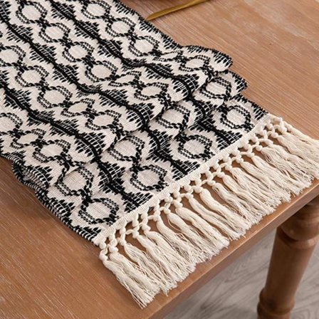 Bomuldsløber, 33x180 cm Farvematchende Lang Bordløber med Frynser, Bordløber til Spisebord, Værelse