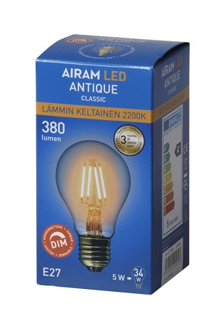 Airam Amber LED-lampe 4,5 W, E27, dimbar, Belysning