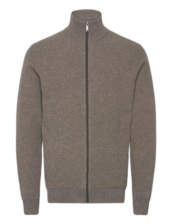 Slhross Ls Knit Structure Full Zip Noos Tops Knitwear Long Sleeve Knitted Polos Grey Selected Homme